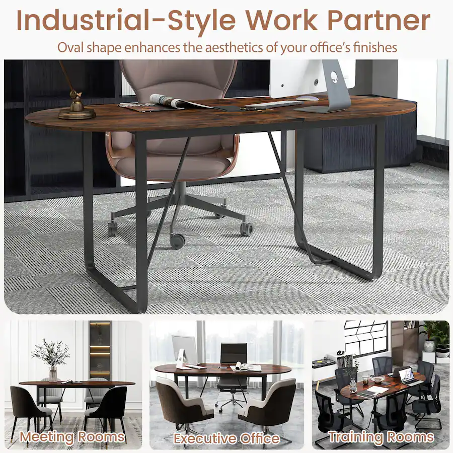 Office Table Inch Costway 71 Inches Executive Table, Oval Home Office Table with Cable ...