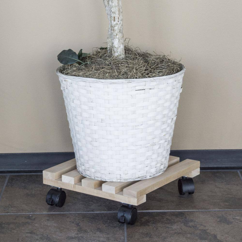 Left. AmeriHome - 2 Piece Rolling Wood Plant Caddie - Square - Tan.