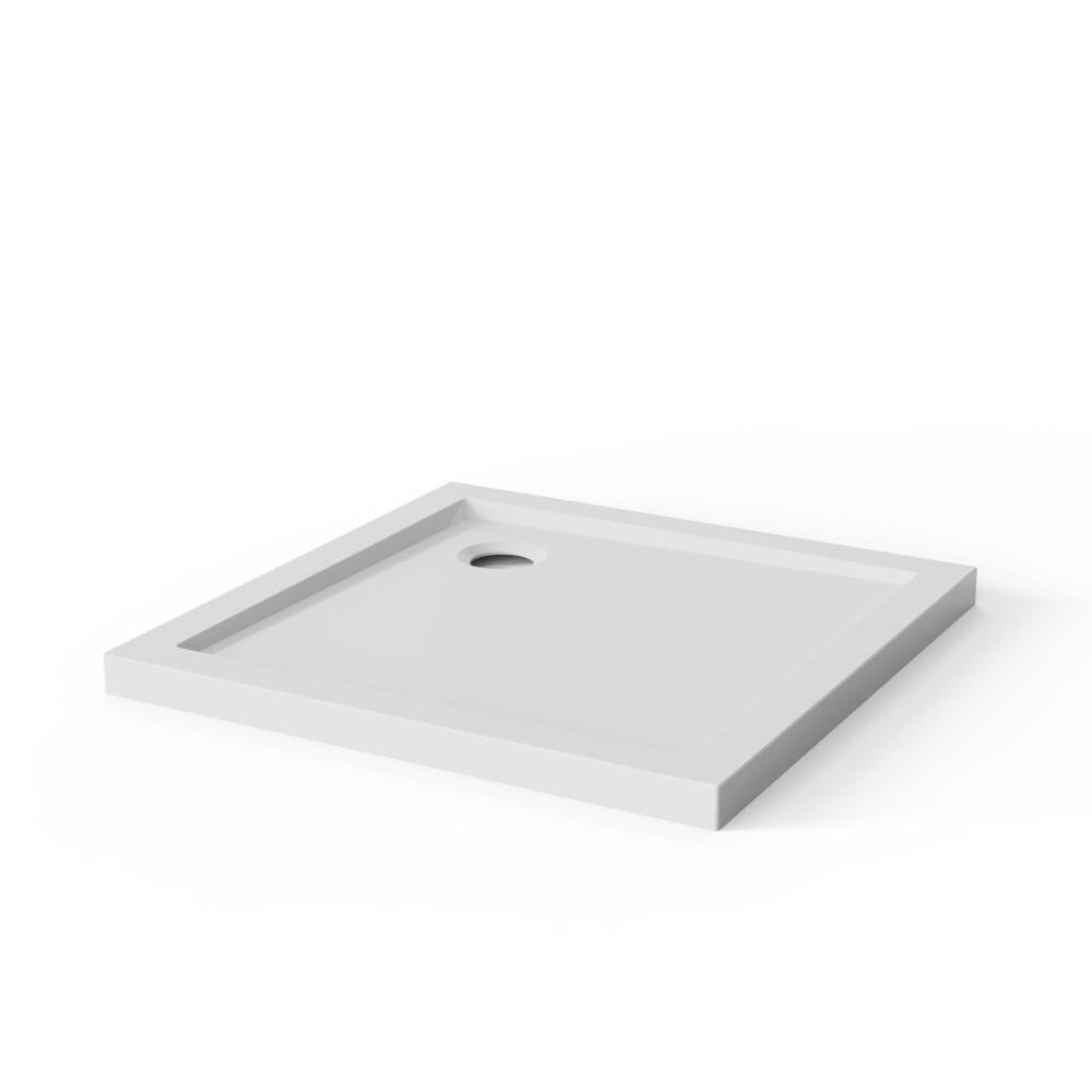 Alt View 4. JUJABU - 32x32 in Shower Base, Centered Drain No Threshold Shower Pan, White - White.