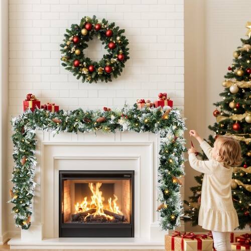 Alt View 3. Winado - 2PCS Pre-lit Snow Flocked Indoor / Outdoor 9 FT Christmas Garland, Lighted Artificial for Holiday Decoration - Snowy Green.