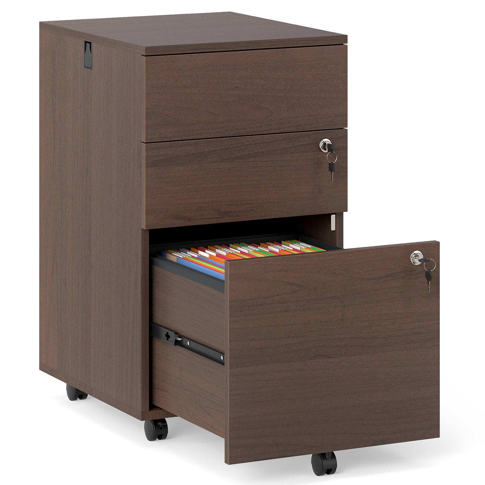 Alt View 9. Gymax - Gymax 3-Drawer File Cabinet Rolling File Organizer w/ Lock & 4 Keys for Letter/Legal/A4 Coffee - Brown.