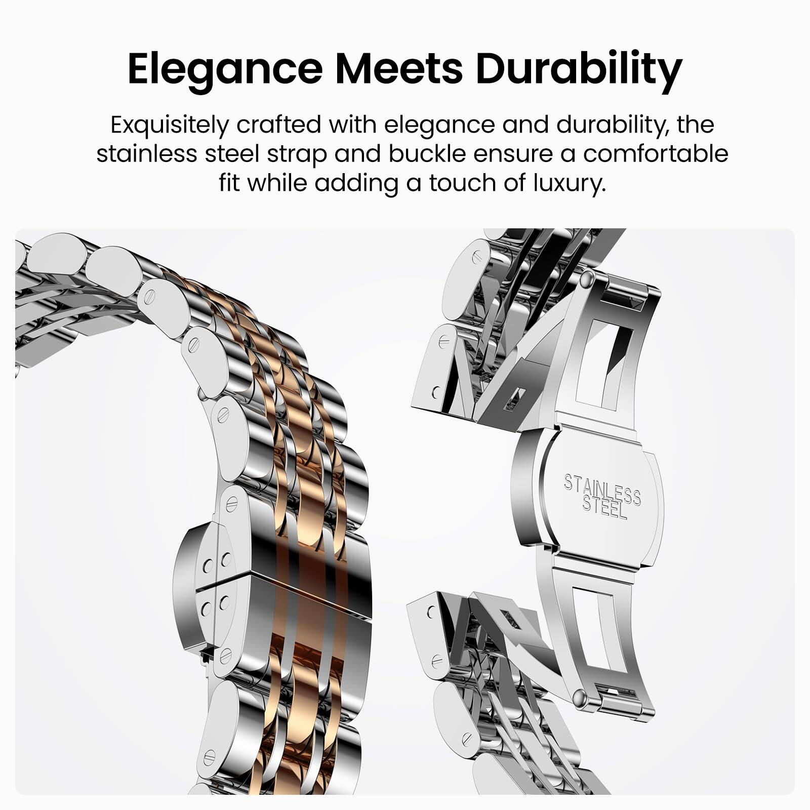 Elegance Meets Durability

Exquisitely crafted with elegance and durability, the stainless steel strap and buckle ensure a comfortable fit while adding a touch of luxury.
