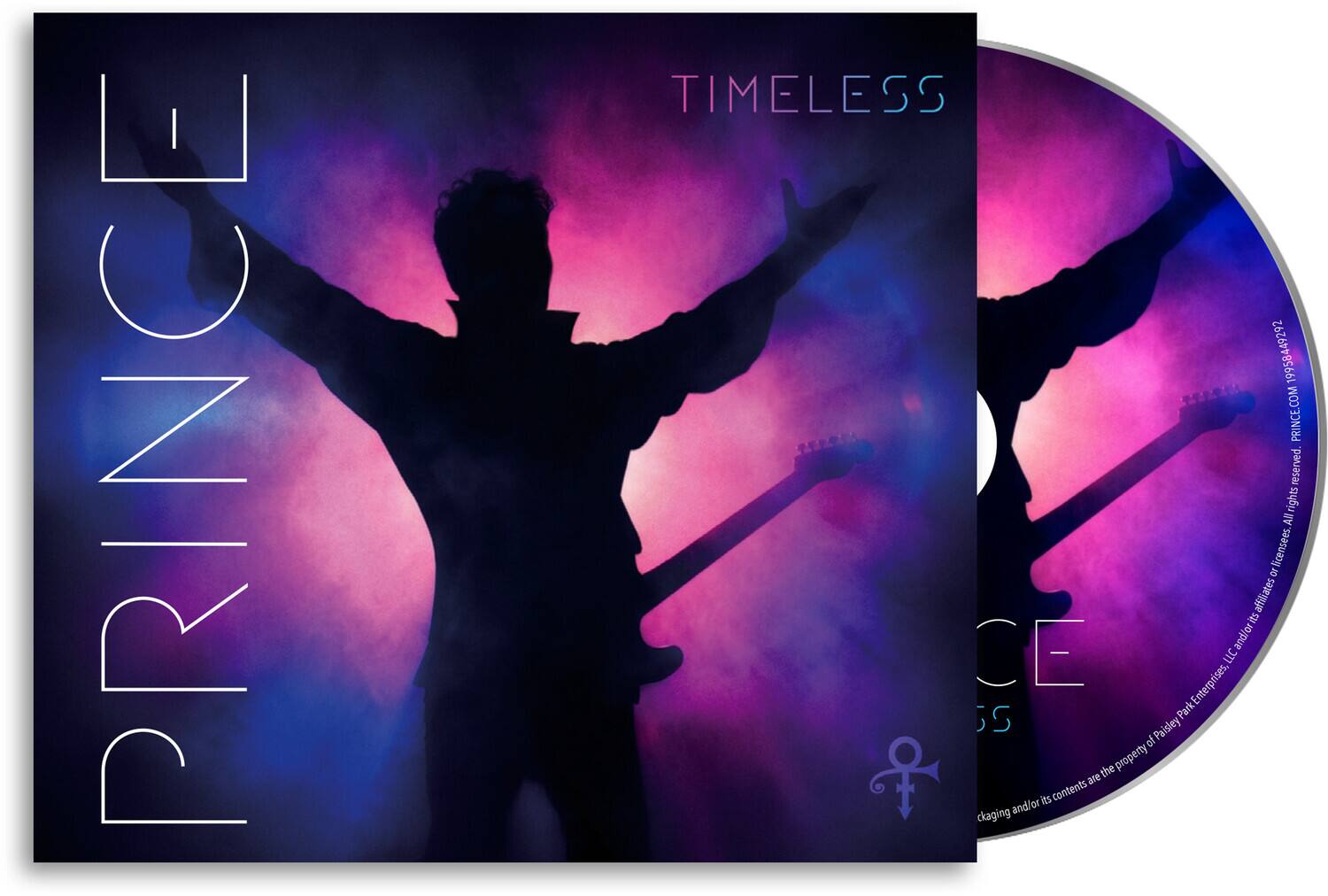 PRINCE  
TIMELESS  
19958449292  
PRINCE.COM  
reserved rights  
All licensees, affiliates and/or CE LLC  
SS Park Enterprises, of Paisley  
The packaging and/or its contents are the property of Paisley Park Enterprises, LLC and/or its affiliates.