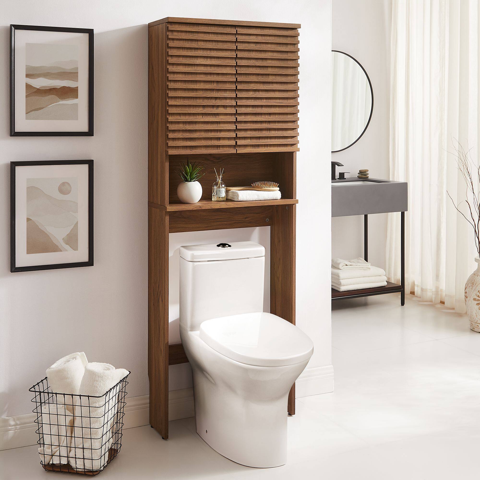 Render Over the Toilet Bathroom Storage Cabinet by Modway - Walnut