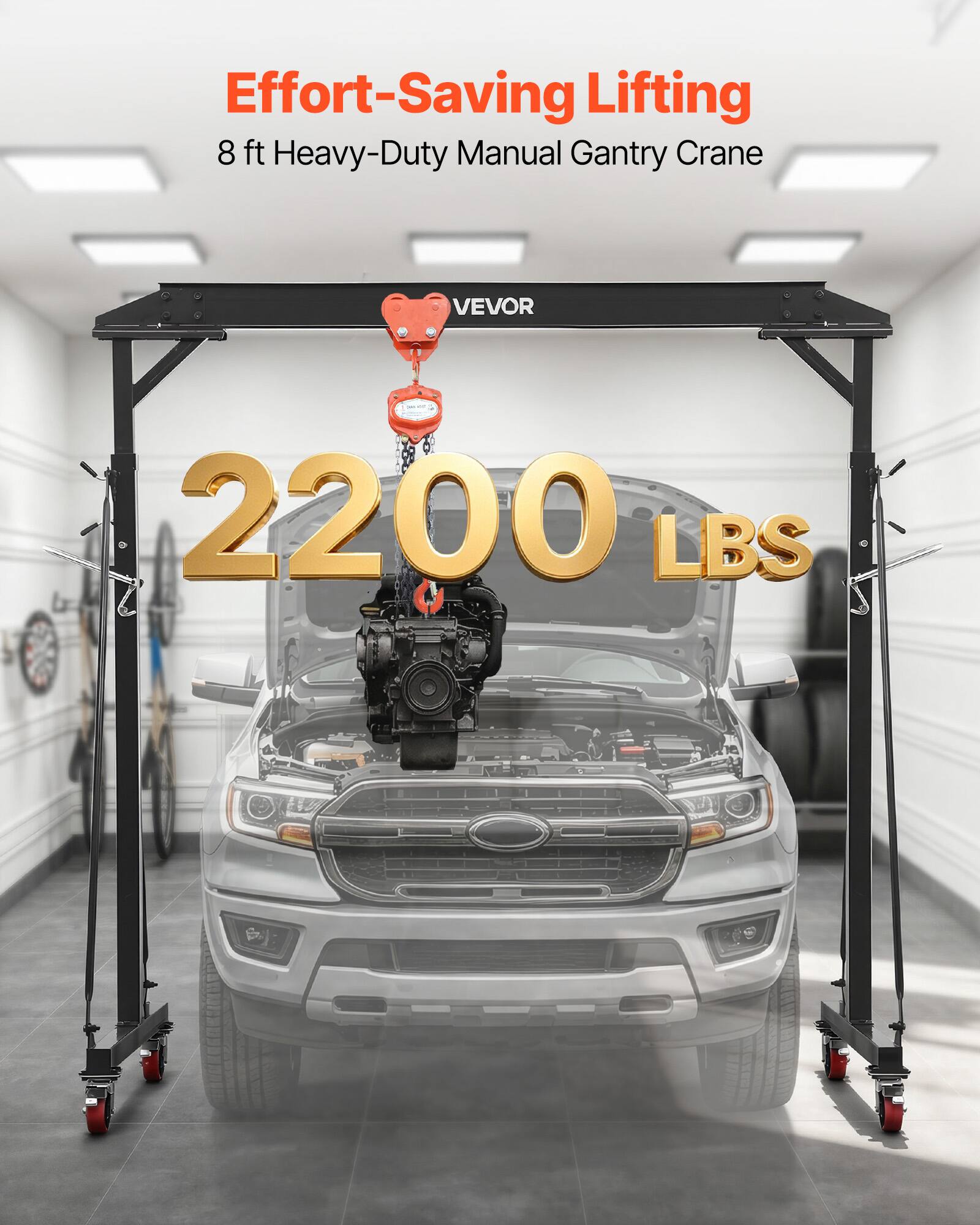 Effort-Saving Lifting  
8 ft Heavy-Duty Manual Gantry Crane  
VEVOR  
2200 LBS