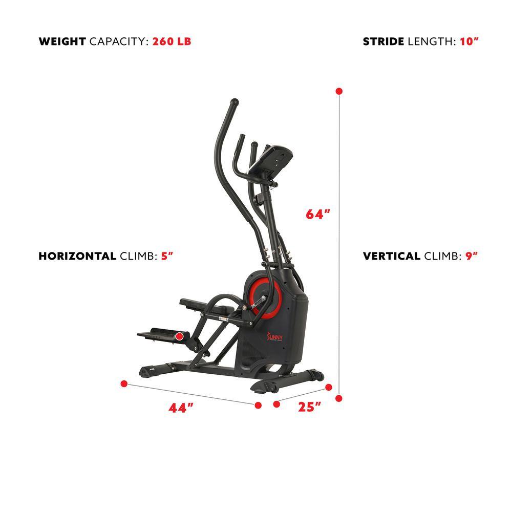 WEIGHT CAPACITY: 260 LB  
STRIDE LENGTH: 10"  
HORIZONTAL CLIMB: 5"  
VERTICAL CLIMB: 9"  
SUNNY  
44"  
25"