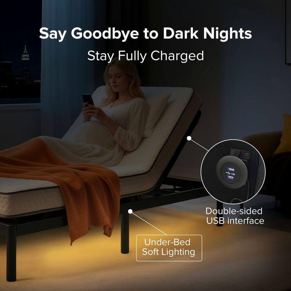 Say Goodbye to Dark Nights  
Stay Fully Charged  

Double-sided USB interface  
Under-Bed Soft Lighting