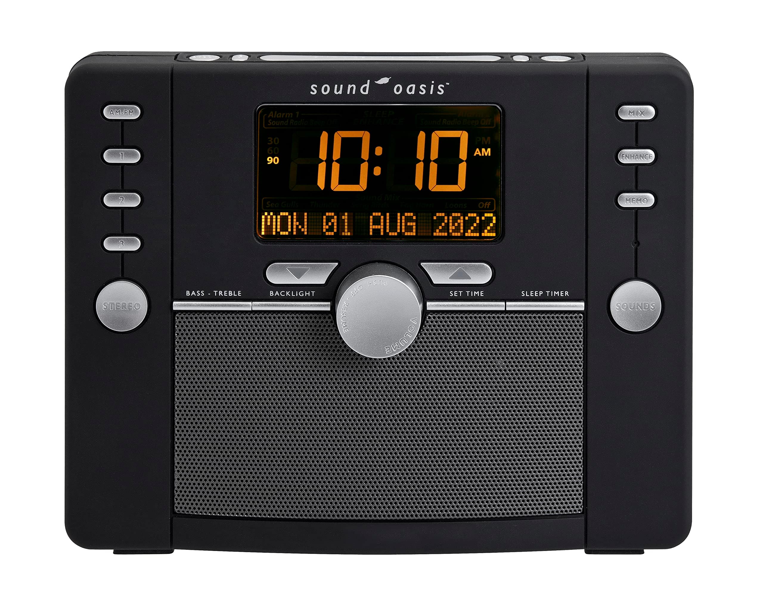 Sound Oasis - Deluxe White Noise & Tinnitus Sound Machine, Bluetooth, 288 Soothing Sounds, Clock Radio, Better Sleep - Black