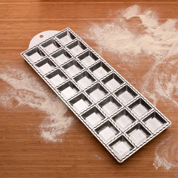 Back. Kings County Tools - 2in Square Ravioli Mold Cutter - Silver.