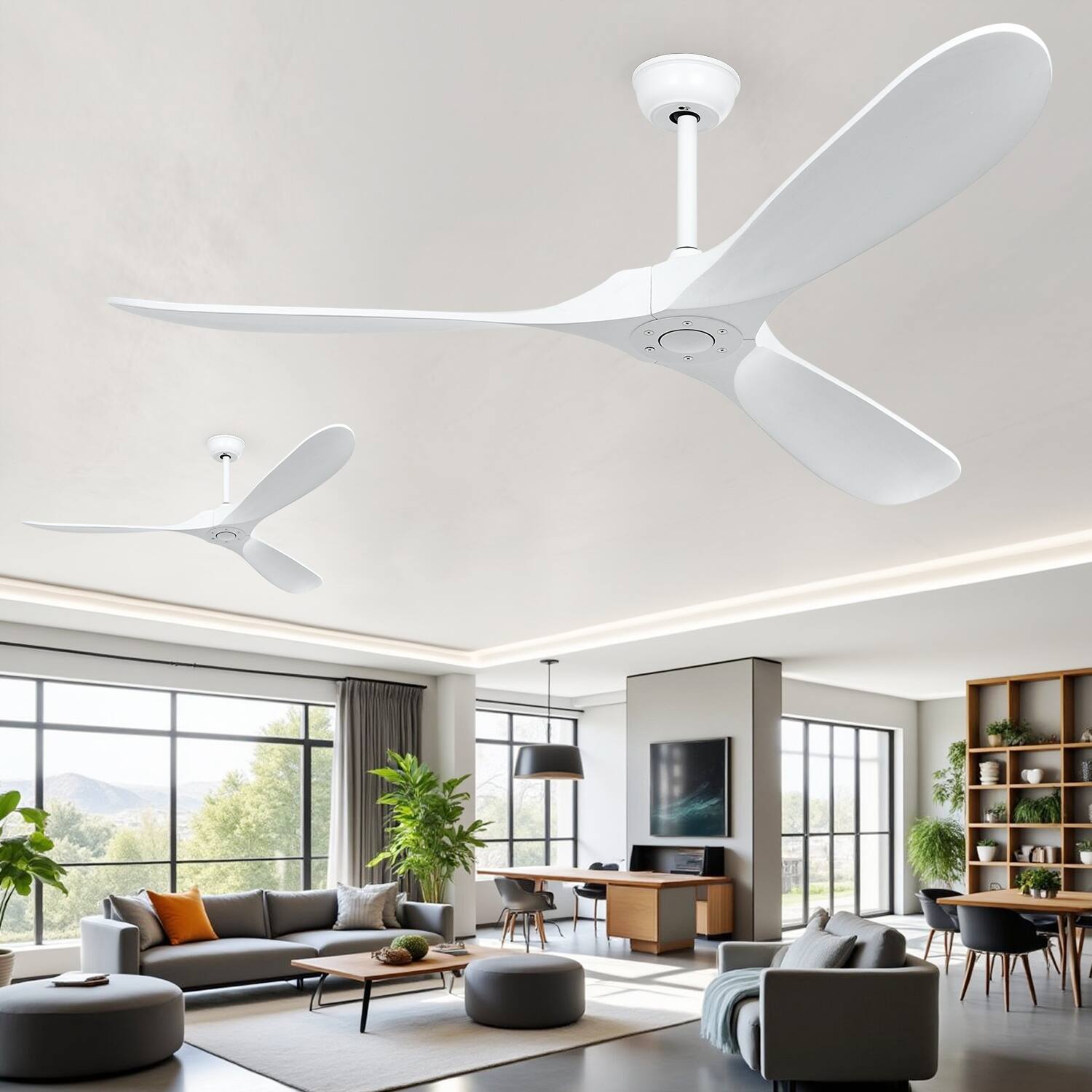 Angle. Domanki - 60" Large Ceiling Fan, Ceiling Fans without Lights, Reversible DC Motor 6-Speed, 3 Blades Modern Wood Ceiling Fans - 60 inch.