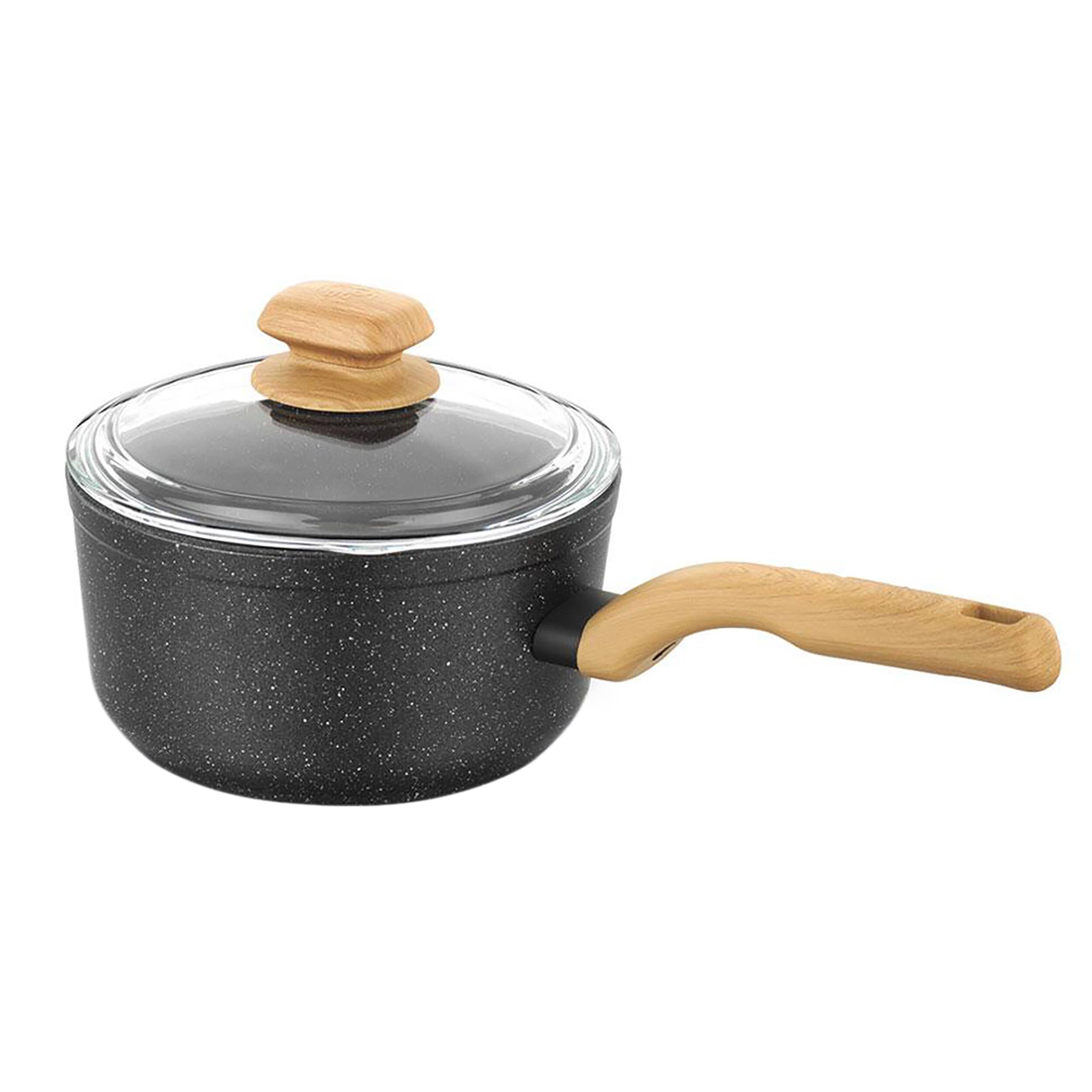 Front. Korkmaz - Korkmaz Montana 2 Piece 2 Liter Aluminum Nonstick Saucepan with Lid and Faux Wood Handles - Black and Brown.
