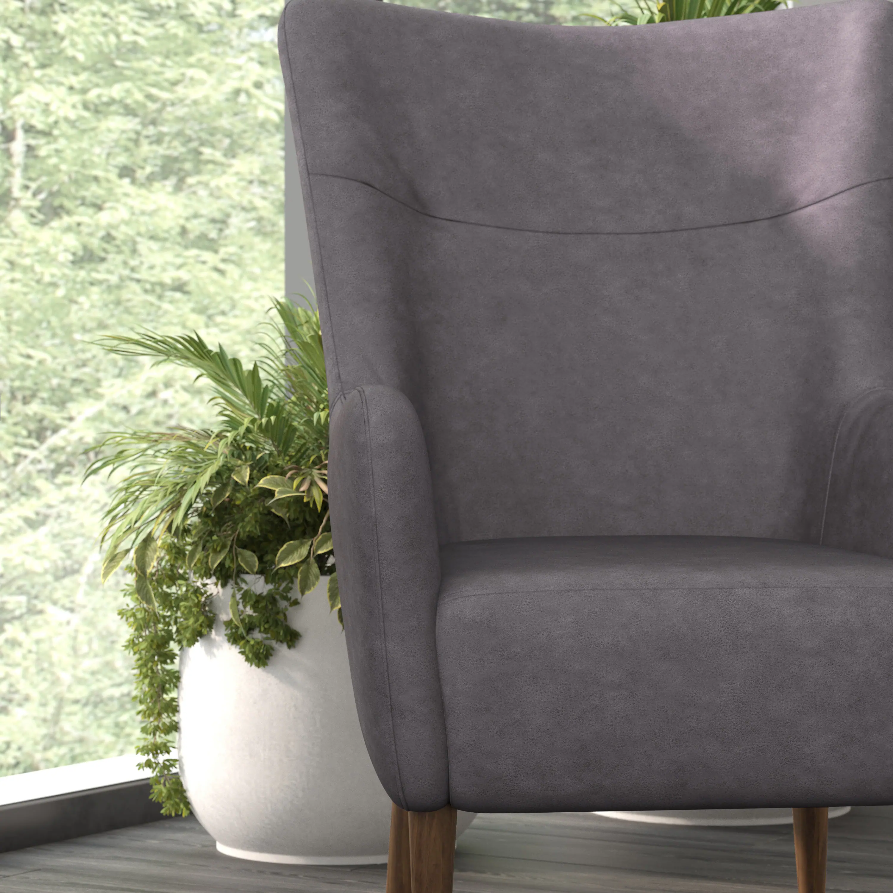 Alt View 3. Emma + Oliver - Kellen Traditional Wingback Accent Chair, Faux Leather Upholstery and Wooden Frame and Legs - Dark Gray.