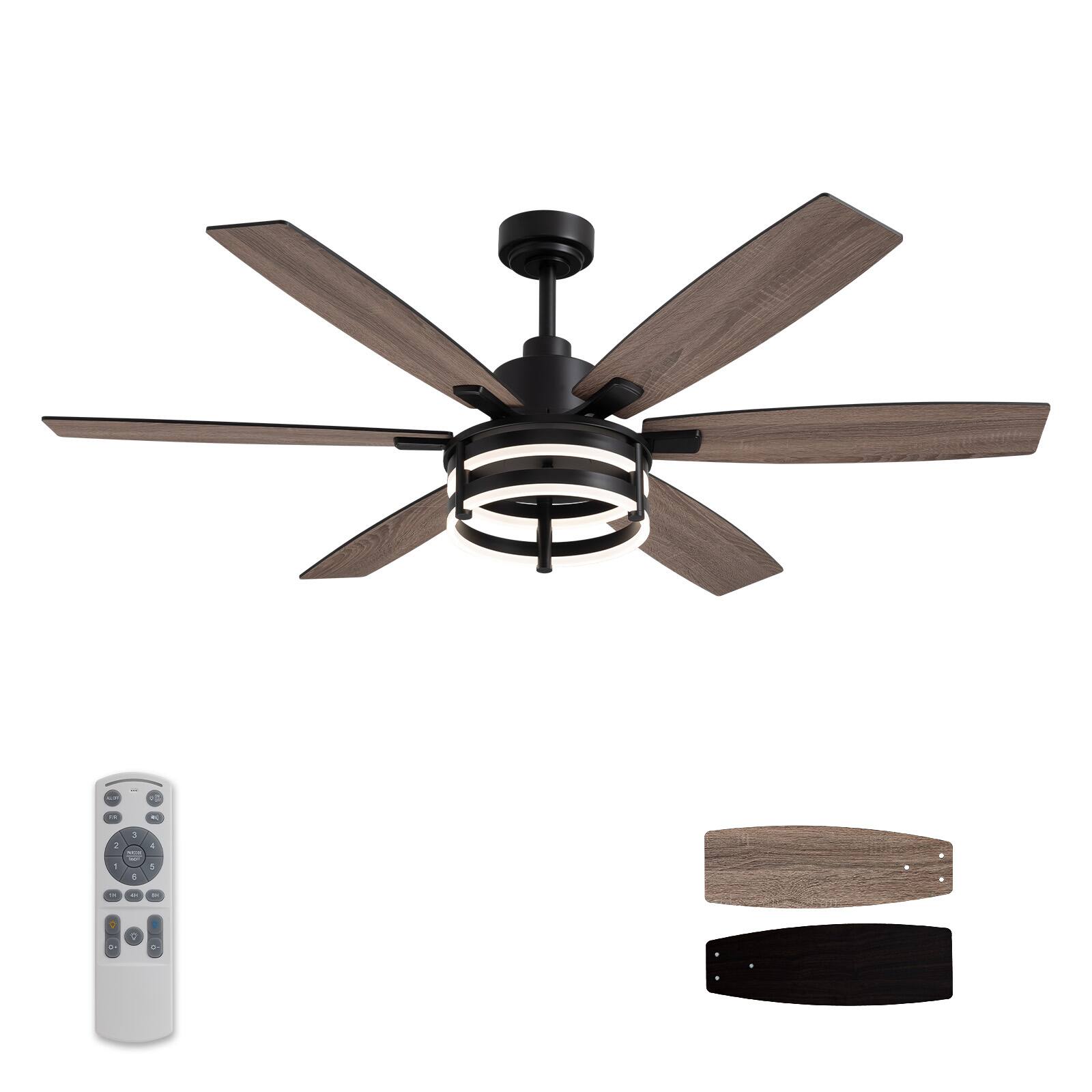 Siljoy - 60-in Farmhouse Ceiling Fan with Light and Remote Control Include Use LED for Indoor and Outdoor - Matte Black