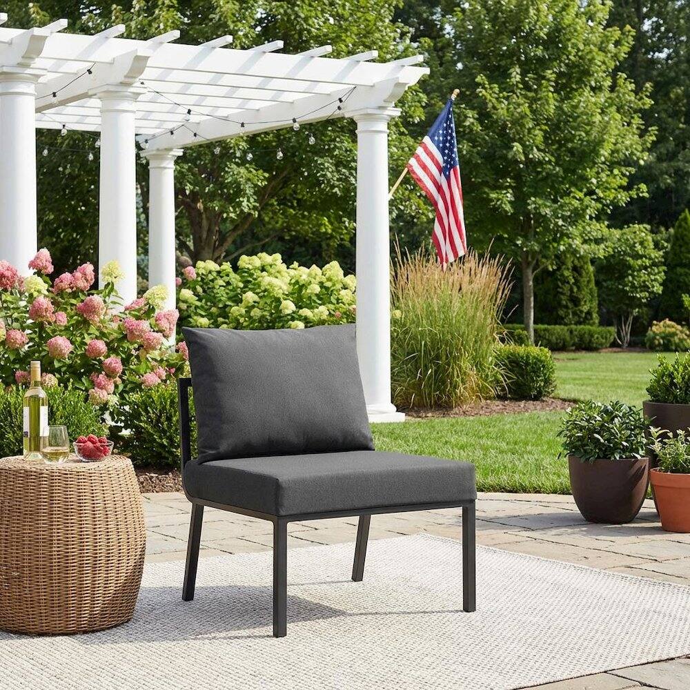 Left. Outdoor Escape - Aluminum Outdoor Lounge Chair With Cushioned Backrest And Seat - Gray.