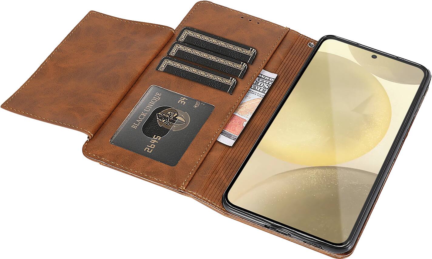 Alt View 14. SaharaCase - Genuine Leather Folio Wallet Case for Samsung Galaxy S24+ - Brown.