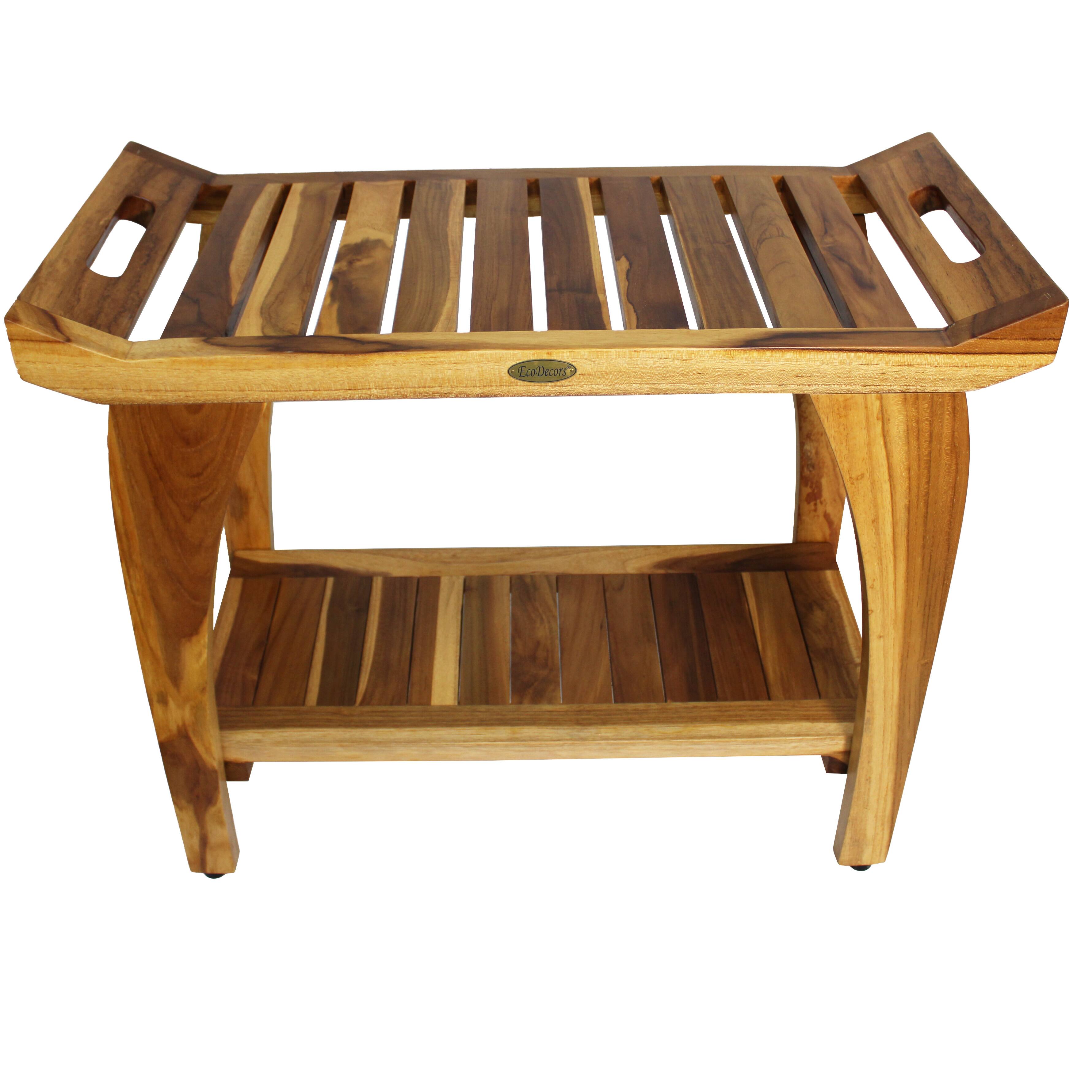 Angle. EcoDecors - EcoDecors Tranquility 30" Shower Bench- Extended Height- 24" - Earthy Teak - EarthyTeak.