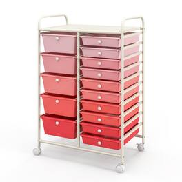 Gymax - 15 Drawer Rolling Storage Cart Opaque Multicolor Drawers Home Organizer Mixed Pink - White, Mixed Pink