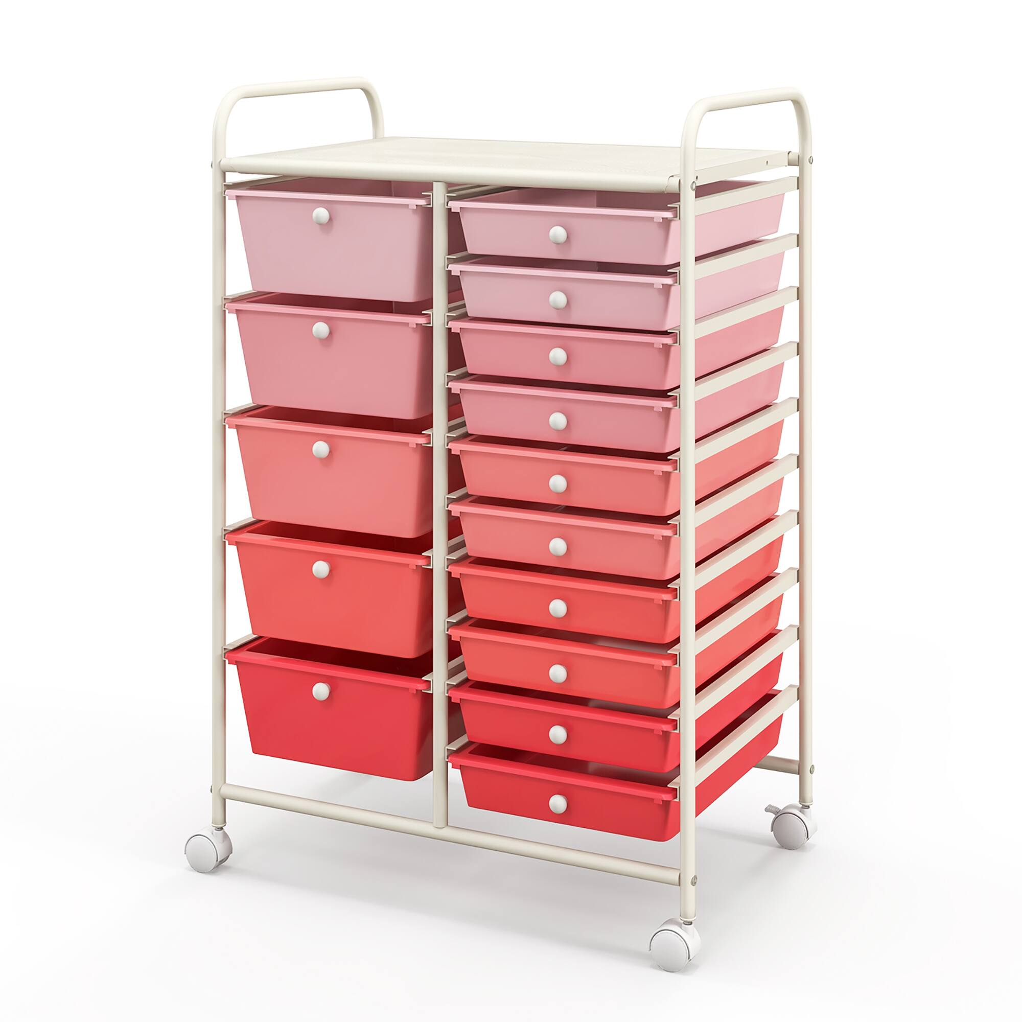 Front. Gymax - Gymax 15 Drawer Rolling Storage Cart Opaque Multicolor Drawers Home Organizer Mixed Pink - White, Mixed Pink.