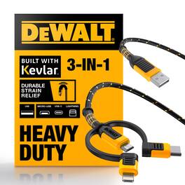 Dewalt - Lightning, Type C and Micro USB 3-in-1 Cable 6 ft. Black/Yellow