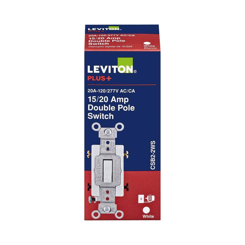 LEVITON PLUS+  
20A-120/277V AC/CA  
15/20 Amp Double Pole Switch  
Interruptor bipolar de 15/20A  
White  
CSB2-2WS  
LEVITON 86 POVRTIVAC 0