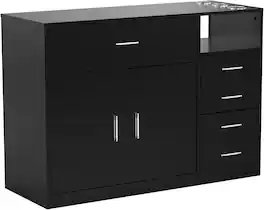 Winado - Salon Station Free Standing Cabinet Barber Hair Styling Stations with 5 Drawers & Hair Dryer Holder & Storage Cabinet - Black