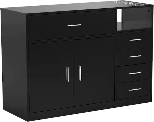 Front. Winado - Salon Station Free Standing Cabinet Barber Hair Styling Stations with 5 Drawers & Hair Dryer Holder & Storage Cabinet - Black.