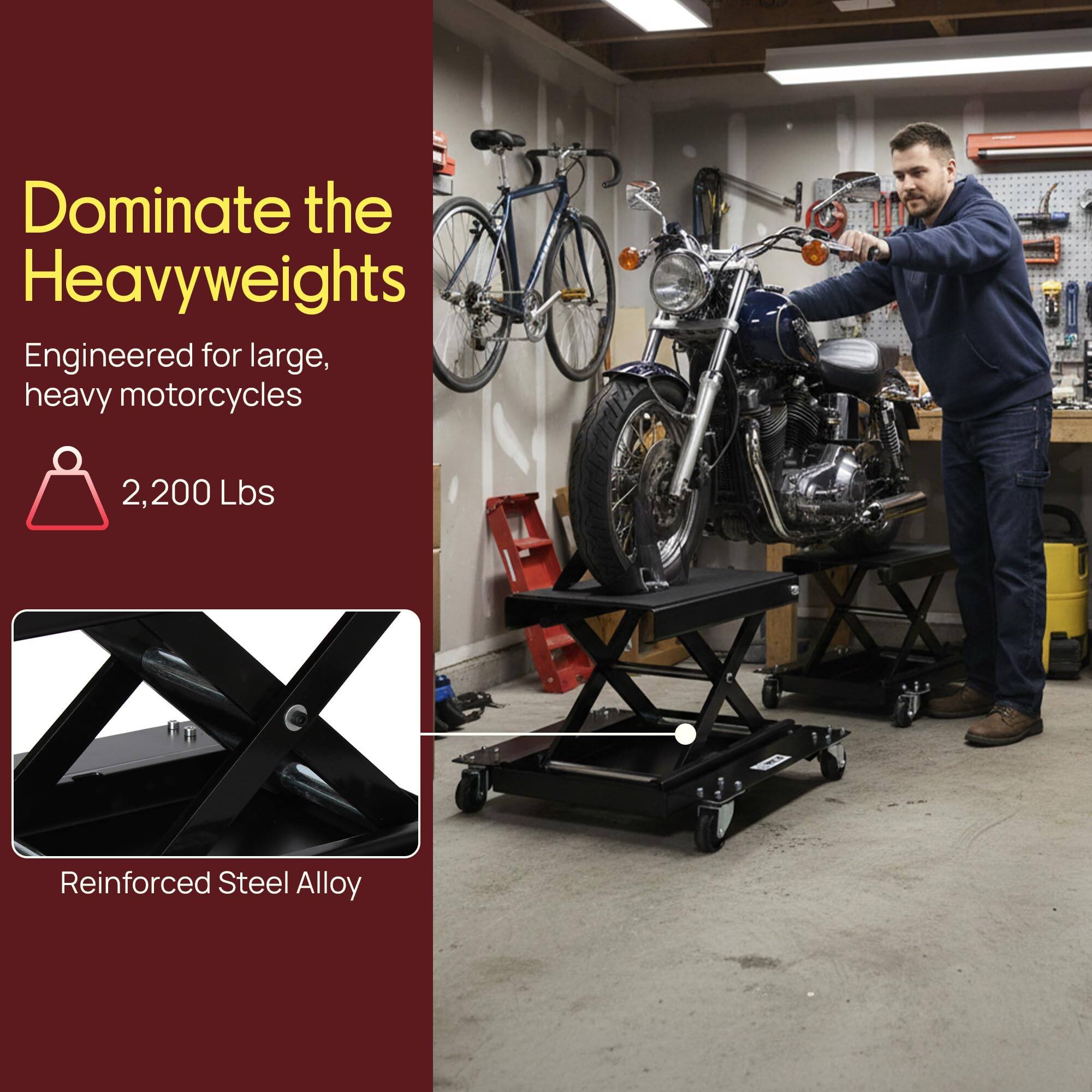 Dominate the Heavyweights  
Engineered for large, heavy motorcycles  
2,200 Lbs  
Reinforced Steel Alloy