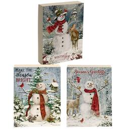 BreeBe - Woodland Snowman & Friends Wooden Block Sign - 5.25"x7" - 3 Asstd - Multicolor