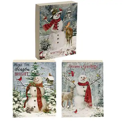 Sure, here is the corrected and grouped text:
---
**Front of the Box:**
- "A WINTER JOURNEY"
**Left Card:**
- "MAKE THE SEASON BRIGHT"
**Right Card:**
- "Season's Greetings"
---