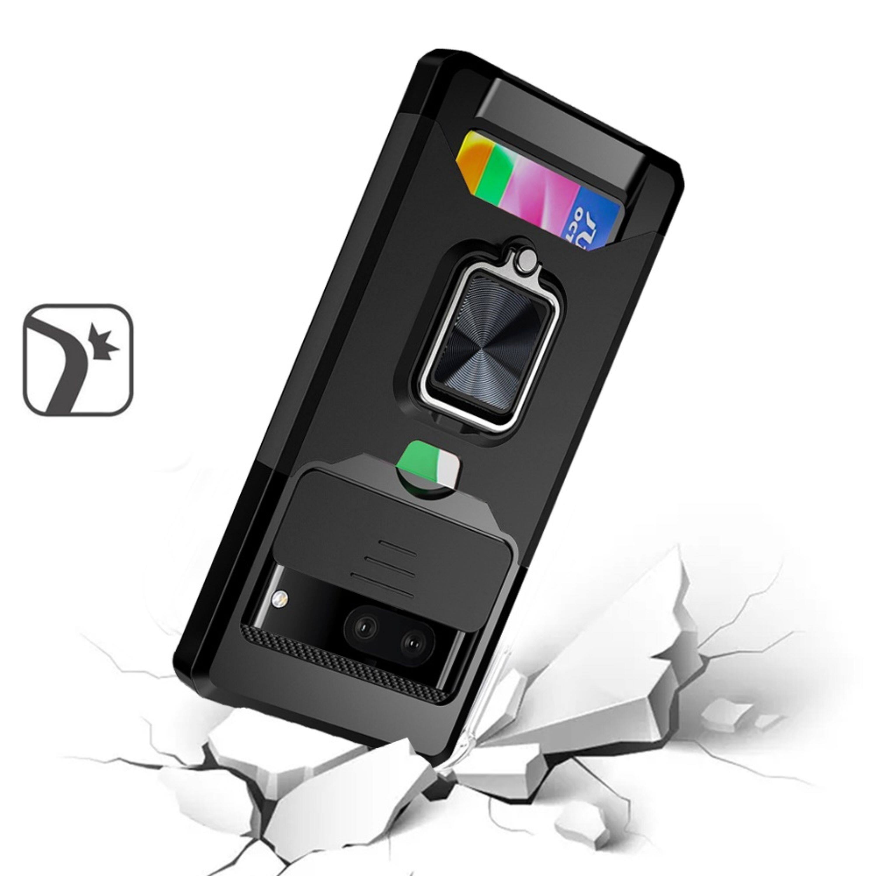 Left. Kitcheniva - Multi-Use Card Magnetic Ring Stand Phone Case For Google Pixel 7 (Dual Camera) Black - Black.