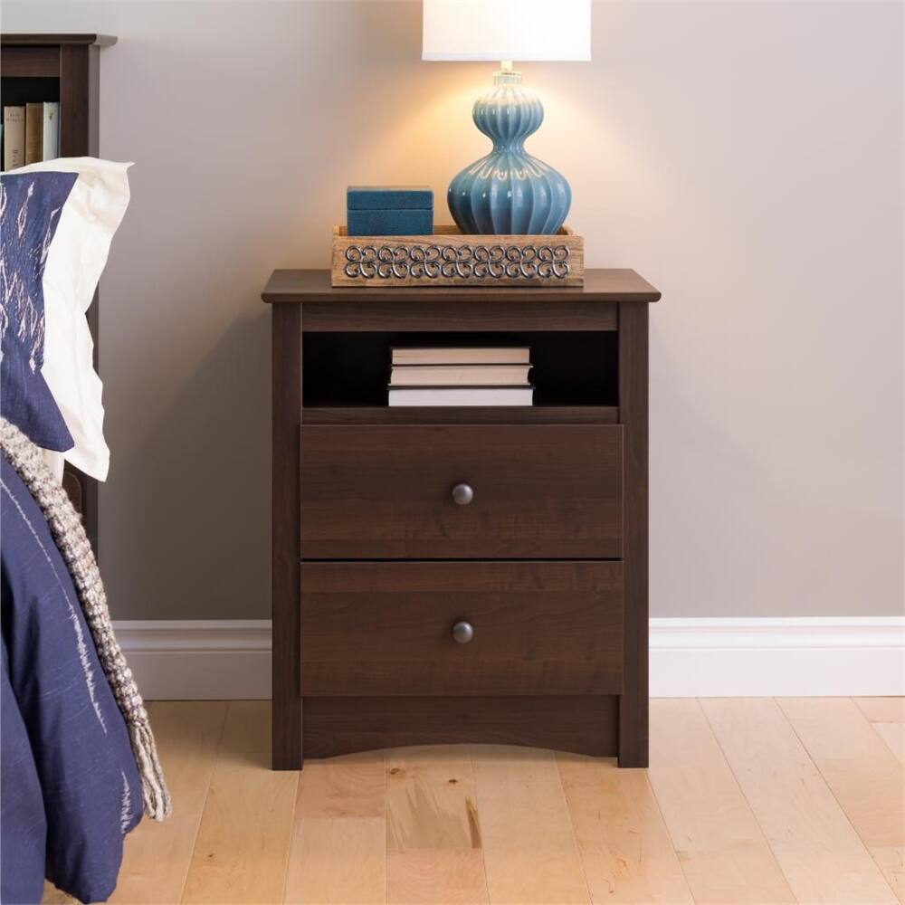 Back. Prepac - Espresso Fremont Tall 2 Drawer Nightstand with Open Shelf - Espresso.