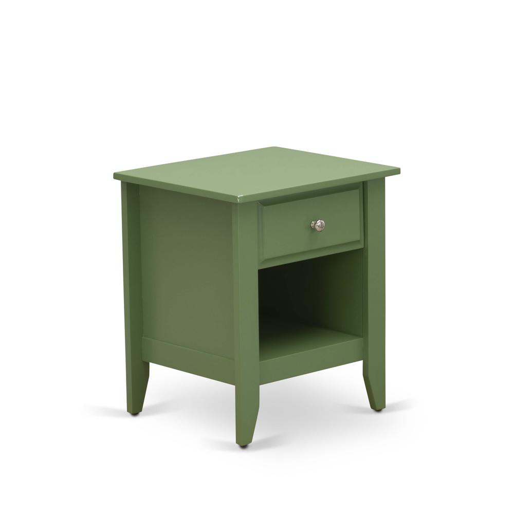 Angle. East West Furniture - East West Furniture GA-12-ET Mid Century Night stand for Bedroom with 1 Wooden Drawer, Stable and Sturdy Constructed - - Clover Green.