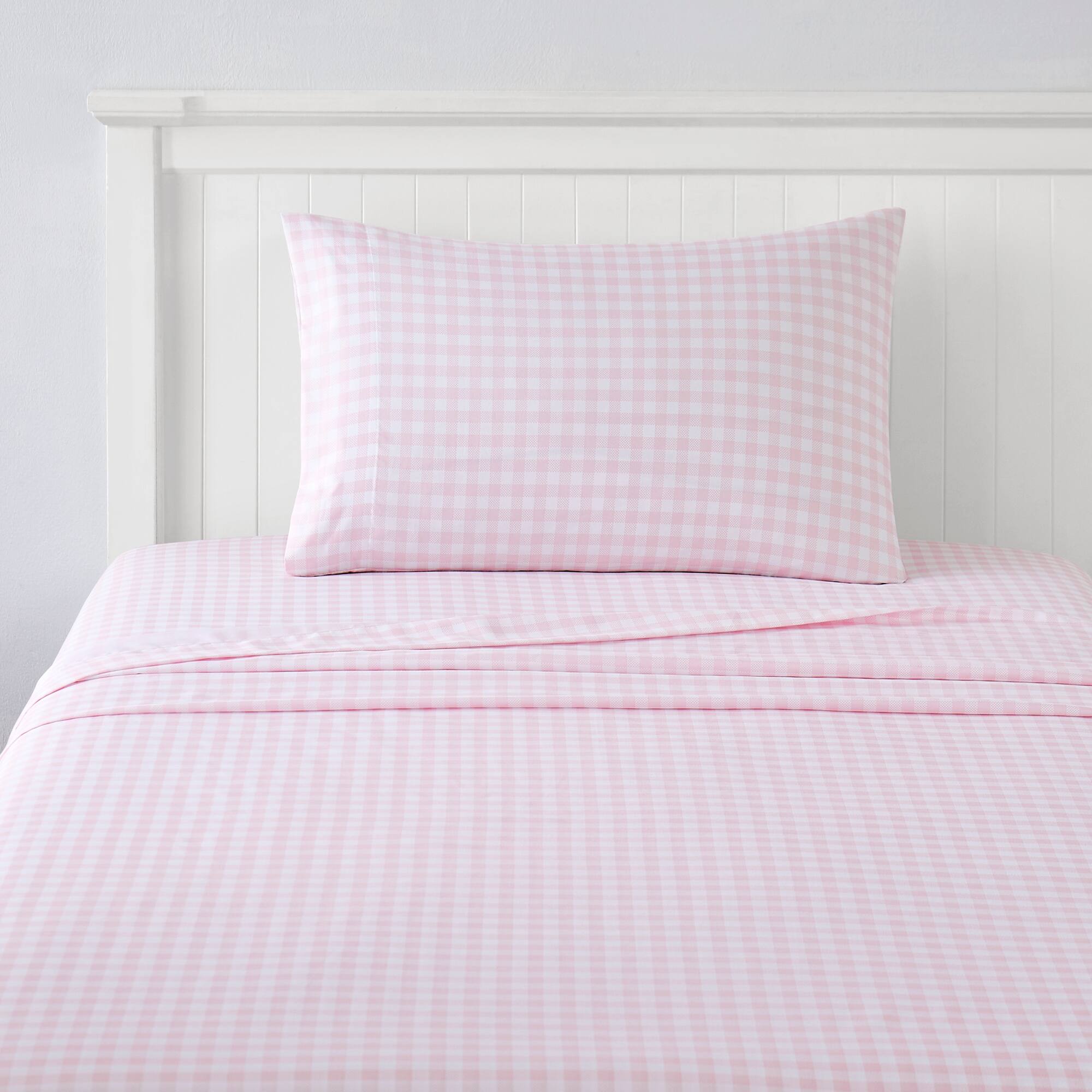 Angle. Sweet Home Collection - Kids' Printed Classic & Bright Ultra Soft Microfiber Sheet Sets - Twin XL - Gingham Pink.