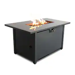 Mondawe - 50,000 BTU Outdoor Gas Fire Pit Table with Smoked Glass Top - Black