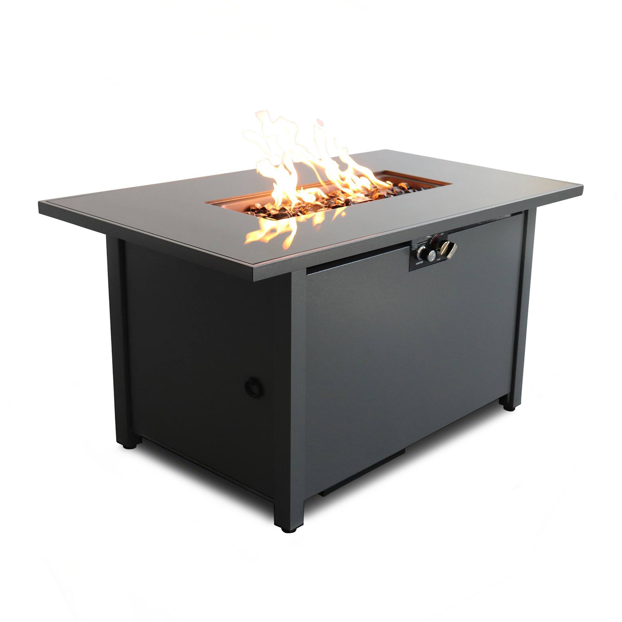 Front. Mondawe - 50,000 BTU Outdoor Gas Fire Pit Table with Smoked Glass Top - Black.