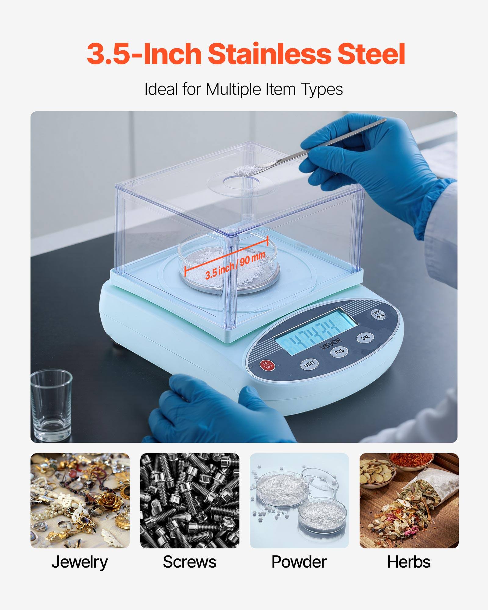 3.5-Inch Stainless Steel  
Ideal for Multiple Item Types  

3.5 inch / 90 mm  

Jewelry  
Screws  
Powder  
Herbs