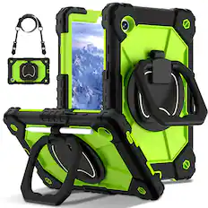Front. Dteck - Case for Samsung Galaxy Tab A9 2023 8.7-inch, 3-Layer Rugged Kickstand Handle Grip Cover with Shoulder Strap - Black Green.