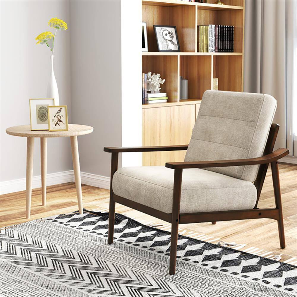 Left. Kadyn - Leisure Sofa Reading Chair, Accent Chair,Modern Accent Chair with Rubber Wood Armrests and Legs for Living Room-Brown - Brown.