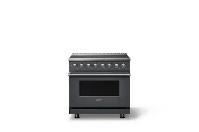 Front. Viking - 36 in. Wide 6 Elements Pro 5 Series 5.6 Cu. Ft. Freestanding Induction Convection Range - Cast Black - Cast Black.