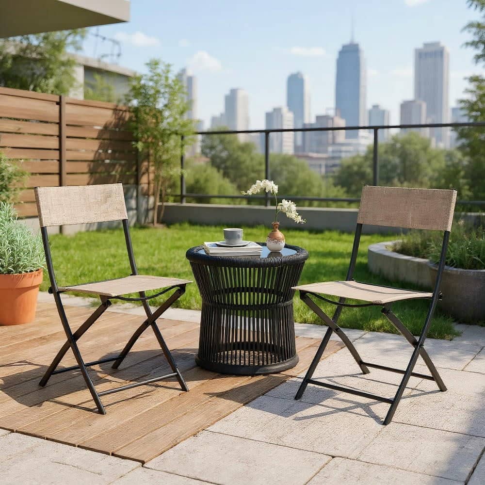 Kadyn - Patio Folding Chairs Set of 4 Lightweight Camping Chairs with Breathable Seat, Outdoor Dining Chair for Outside - Brown