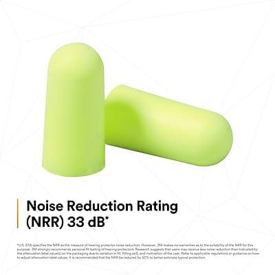 Noise Reduction Rating (NRR) 33 dB*

*U.S. EPA uses the NRR as the measure of hearing protector attenuation. However, NRR values are not a direct measure of the suitability of a hearing protector for a specific noise environment. The NRR value is used to estimate the amount of noise reduction provided by the hearing protector when properly fitted. The NRR value is used in the following formula to estimate the noise level to which the wearer is exposed:

Estimated Noise Exposure = Lw - NRR - CF

where Lw is the measured noise level, NRR is the Noise Reduction Rating, and CF is a correction factor of 7 dB for fit variation, fitting skill, and motivation to fit. For a more conservative estimate, subtract 5 dB from the NRR.