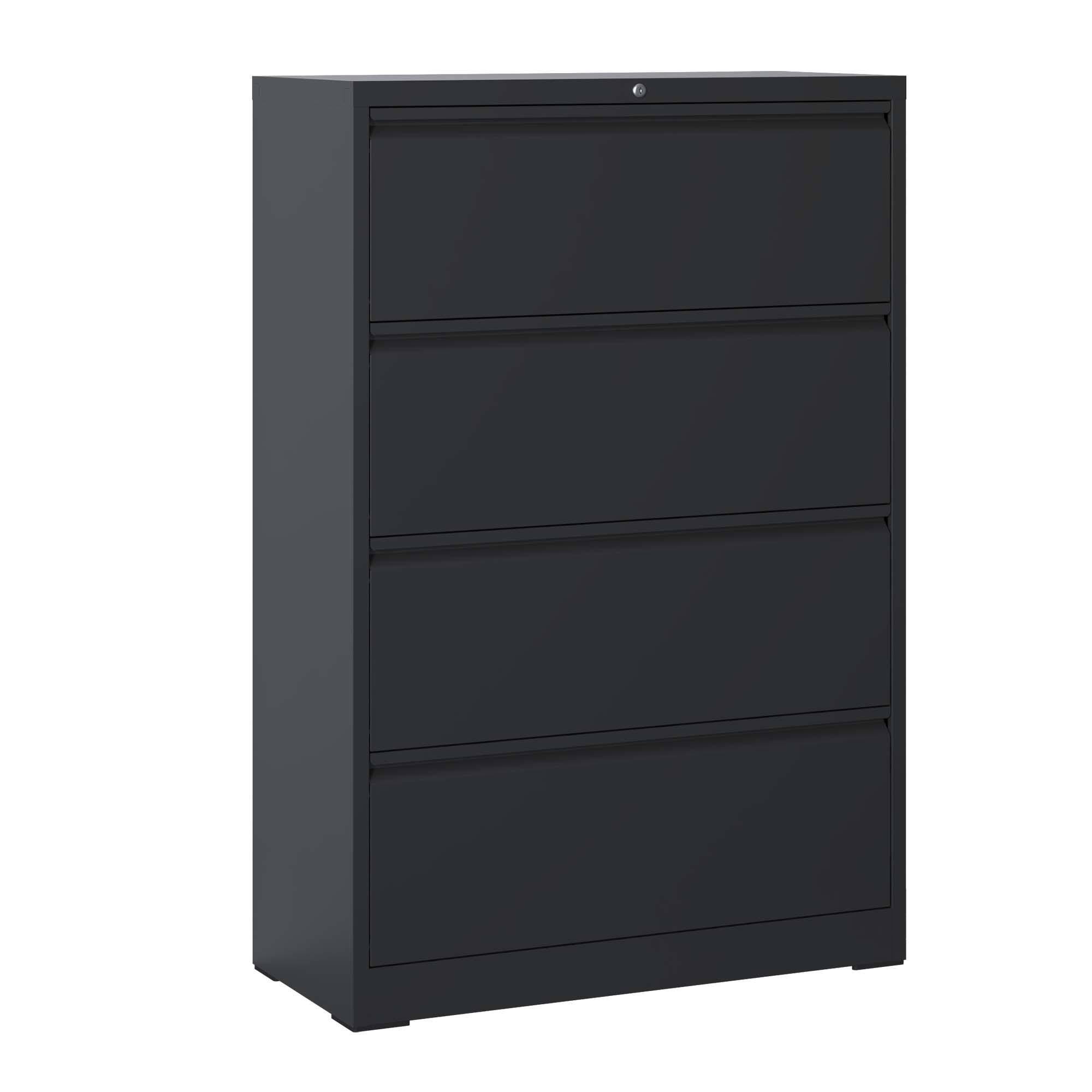 Front. Spaco - Lateral File Cabinet 4 Drawer, Black Metal Locking, Home Office Storage, Legal Letter - White.