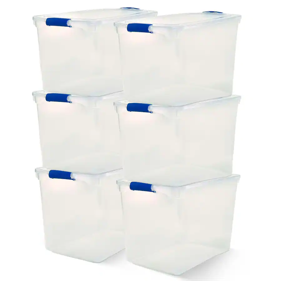 Homz 112 Quart Plastic Stackable Storage Containers w/ Latch Lid, 6 ...