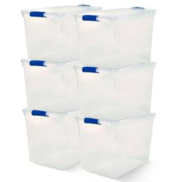Homz - 112-Quart Plastic Stackable Storage Containers w/ Latch Lid, 6 Pack - Clear