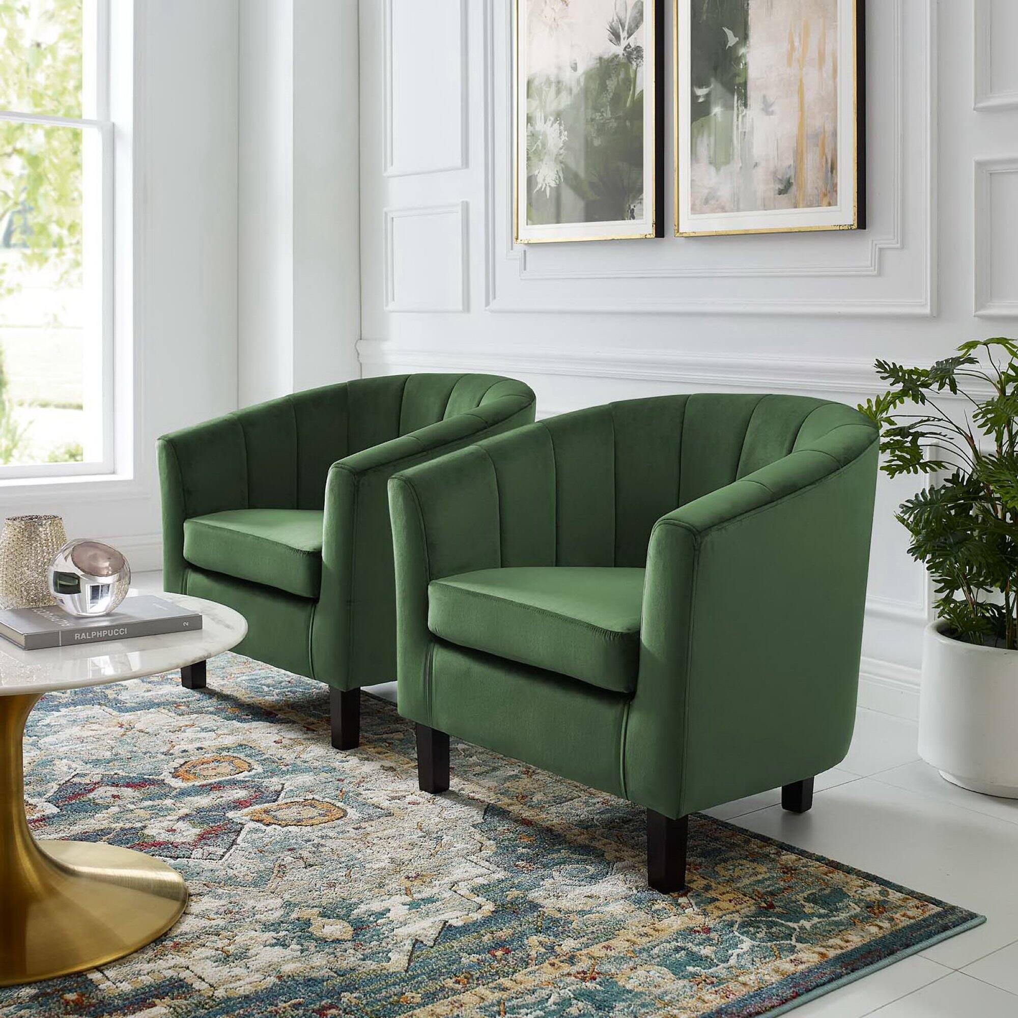 Back. Modway - Prospect Channel Tufted Performance Velvet Armchair Set of 2 by Modway - Green.
