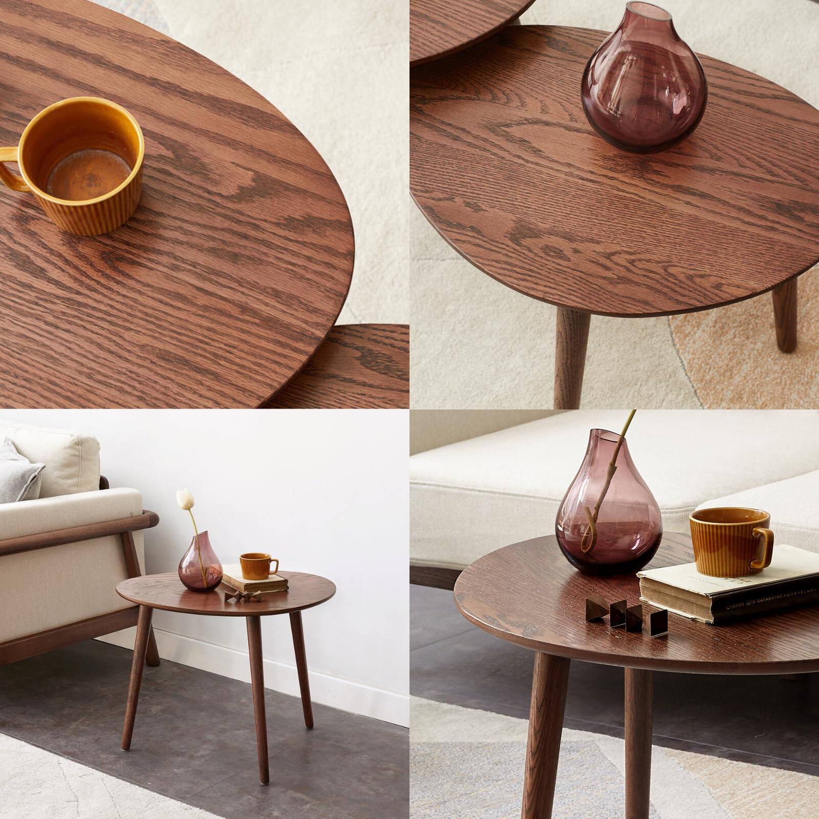 Alt View 6. Ecooso - 100% Solid Oak Wood Top Plate Desk Pebble Shaped Natural Wooden Coffee Table  Easy to Assemble - White.