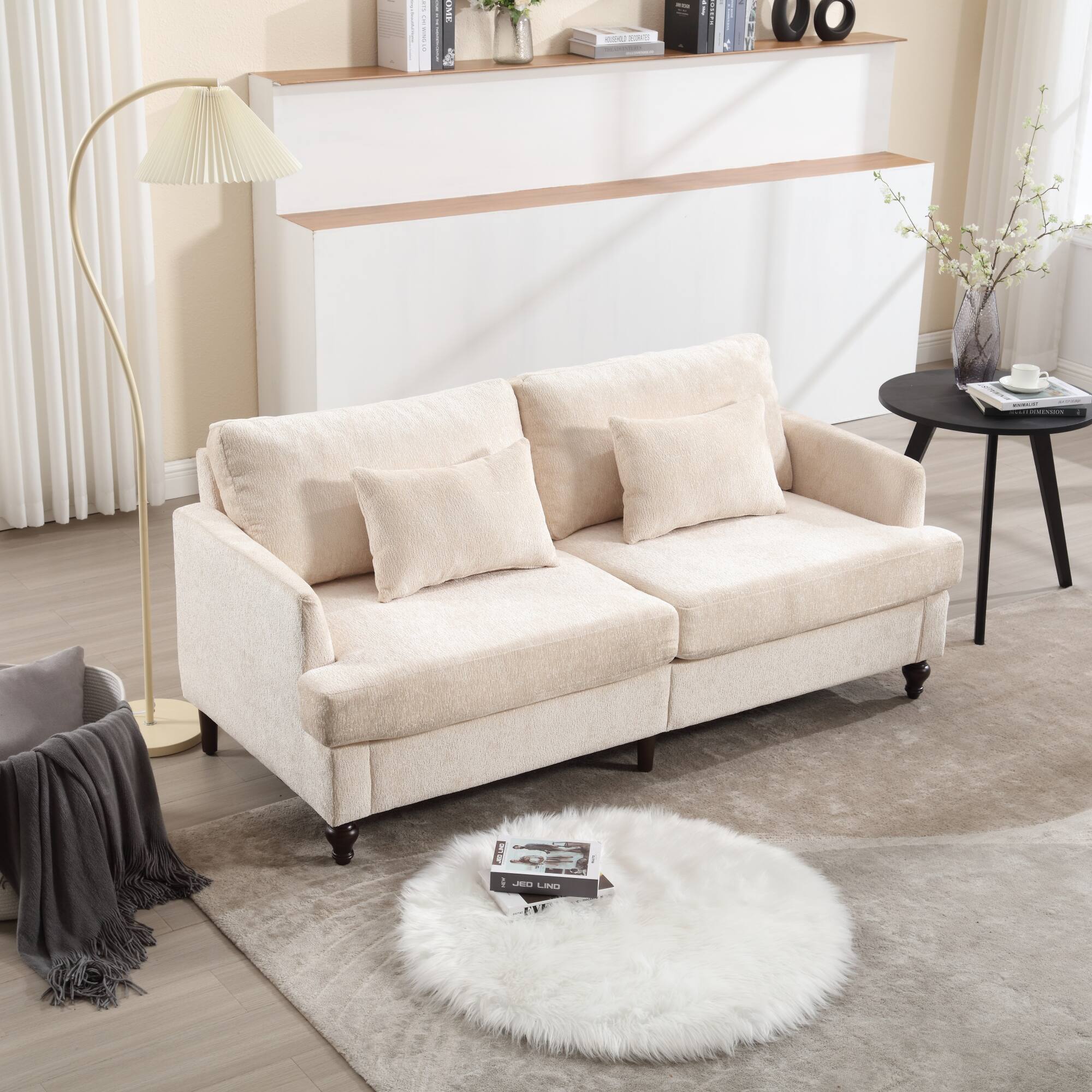 Alt View 2. GOODSILO - Modern Upholstered Loveseat Sofa with Chenille Fabric and Solid Wood Frame for Living Room and Bedroom - Beige.