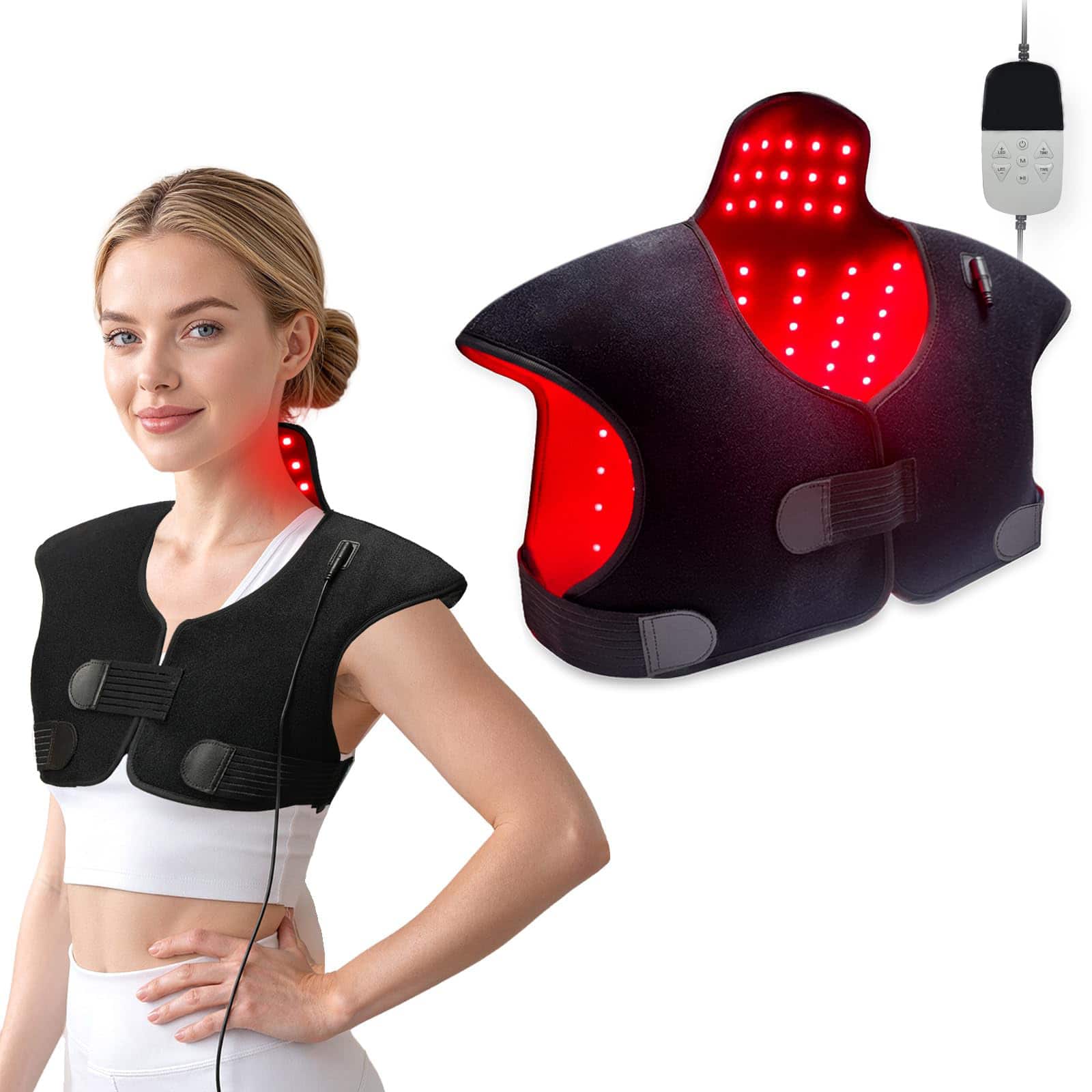 Morfone - 165 LED Light Therapy Pad for Neck, Shoulder and Back Pain Relief Multi-Functional Red Light Therapy Pad 1 Piece - Black