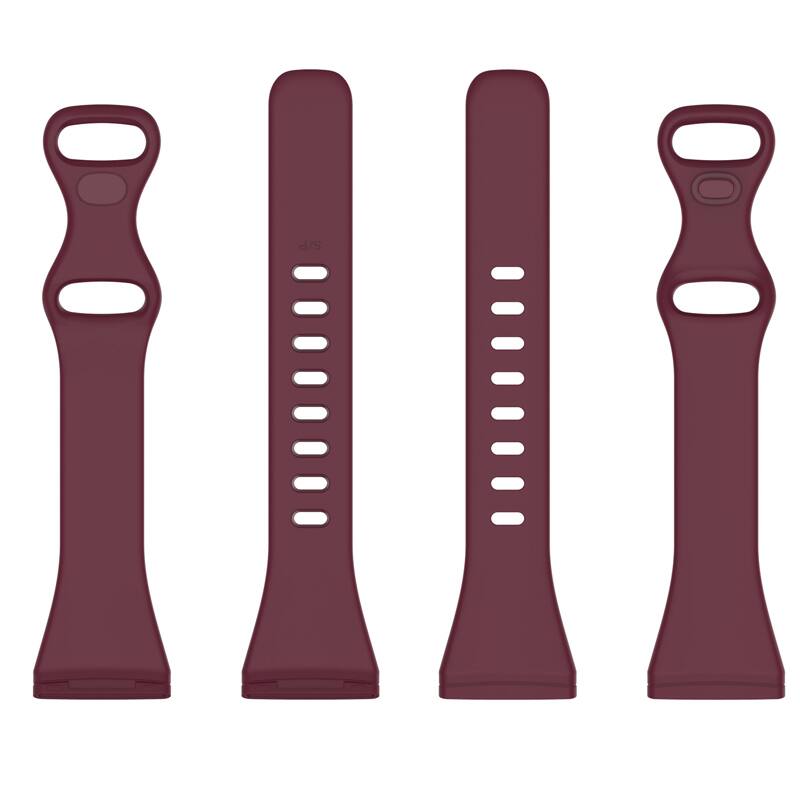 Left. StrapsCo - Slim Active Strap Silicone Rubber Watch Band For Fitbit Versa 4 (Medium-Long) - Sangria Red.