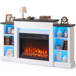 Homcom - Fireplace TV Stand for TVs up to 65", Entertainment Center TV Console, RGB LED Strips, 6 Shelves - White wood grain, dark brown